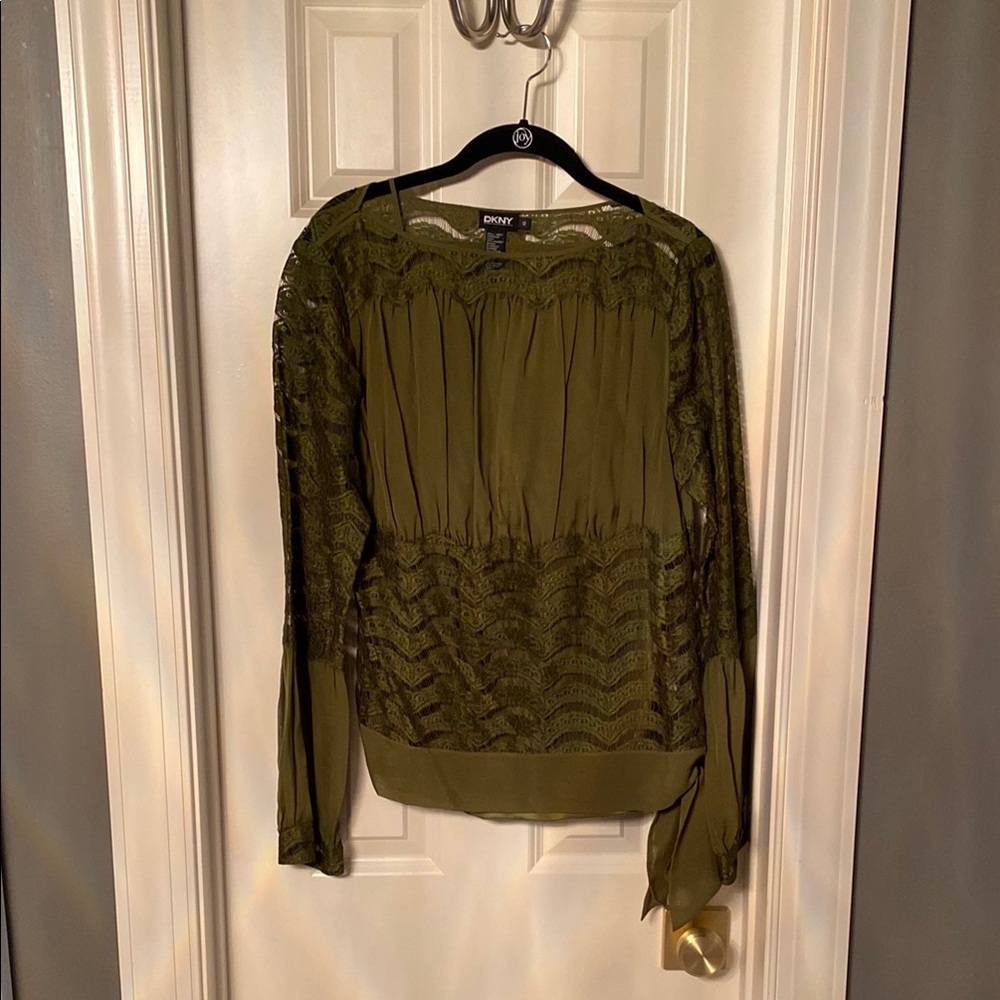 DKNY Green Long Sleeve Ruffled Blouse